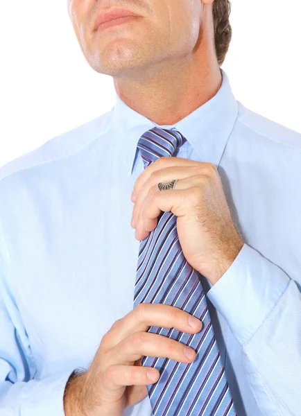 Portrait Businessman Fixing Necktie — Stock Photo, Image