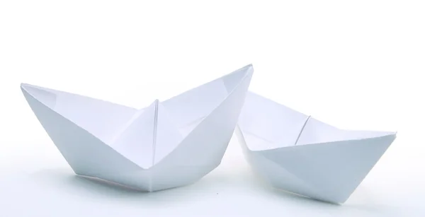 Trois Navires Papier Isolés Sur Blanc — Photo