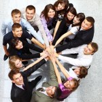 Top view of business with their hands together in a circle Stock Photo ...