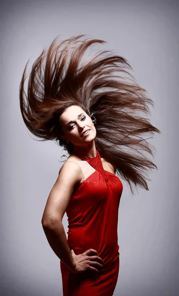 Mooi Sexy Vrouw Het Dragen Van Rode Shirt — Stockfoto