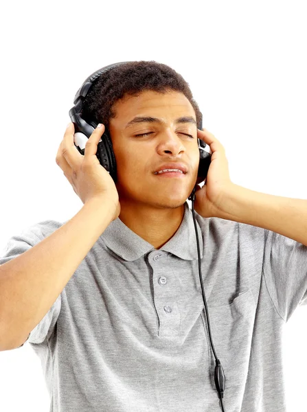 Mladý Šťastný Muž Poslouchá Hudbu Zpěv — Stock fotografie