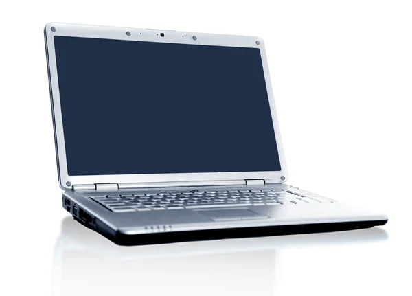 Laptop Moderno Isolado Branco Com Reflexões Sobre Mesa Vidro — Fotografia de Stock