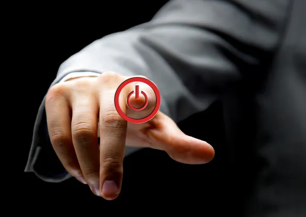 Pressione Mão Botão Liga Desliga Tela Sensível Toque — Fotografia de Stock
