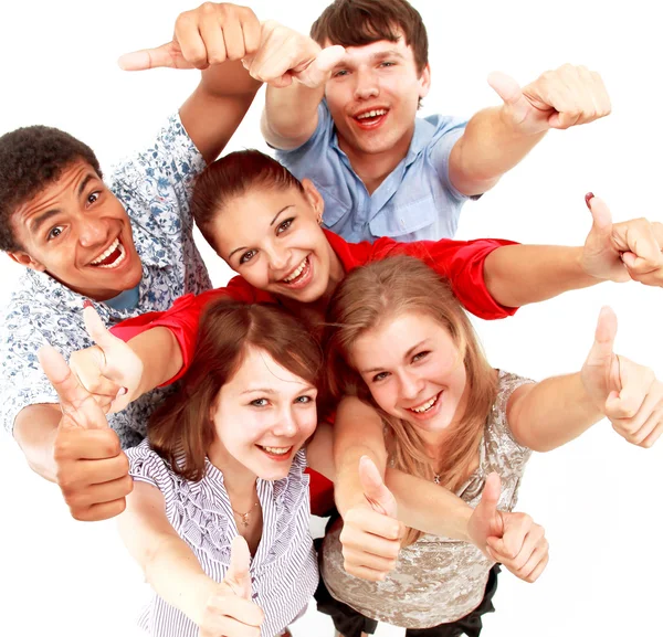 Top View Young Friends Hands Raised — Stock Photo, Image