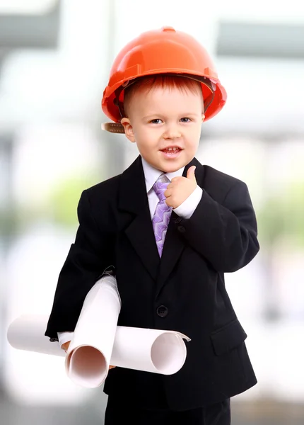 Toddler architekt przyszłości na białym tle — Zdjęcie stockowe
