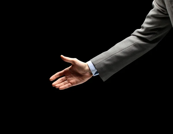 Young Businessman Greeting Handshake Isolated Black — Stock Photo, Image