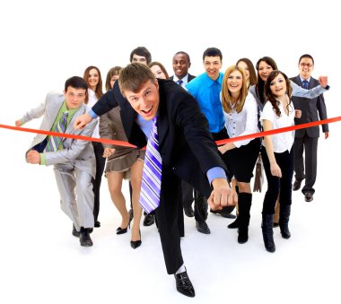 Businesspeople crossing the finish line clipart