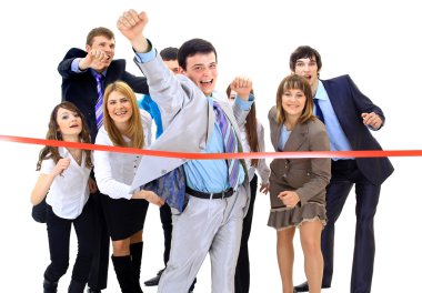 Businesspeople crossing the finish line clipart