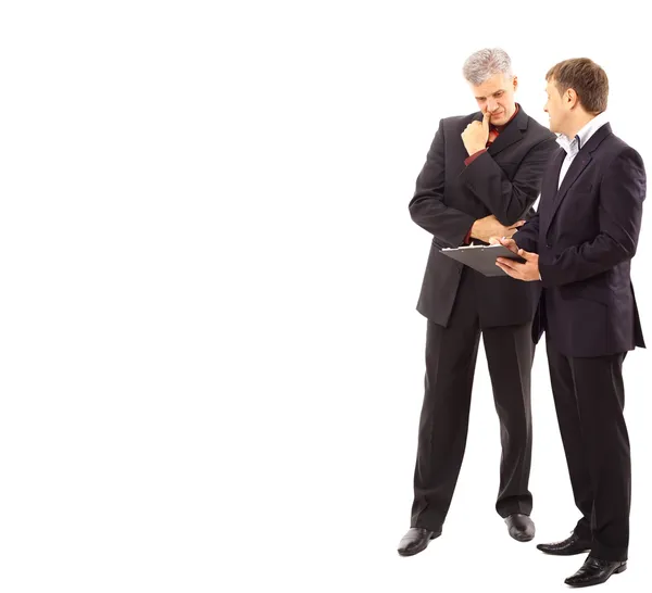 Два Бізнесмени Обговорюють Ізольована Студійна Картина Високій Роздільній Здатності — стокове фото