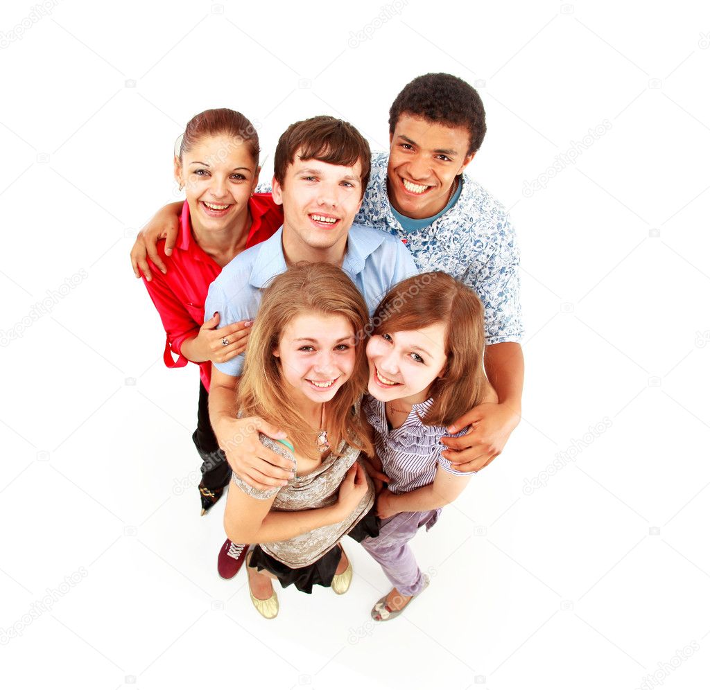Casual group of happy isolated over white