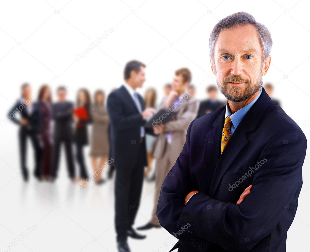 Business man and his team isolated over a white background