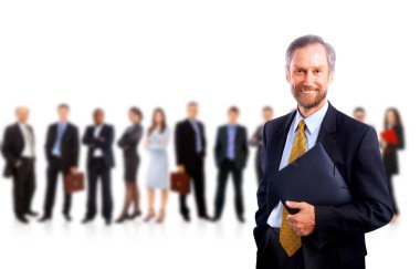 Business man and his team isolated over a white background clipart