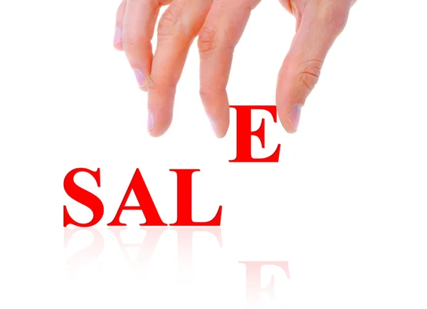 Hand and word Sale isolated on white background — Stock Photo, Image