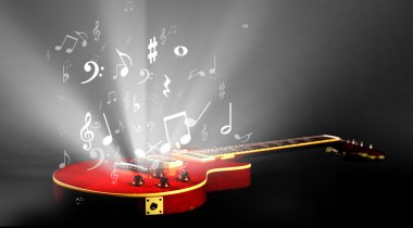 Electric guitar with music notes flowing clipart