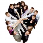 Top view of business with their hands together in a circle Stock Photo ...