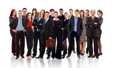 Business team formed of young businessmen standing over a white background clipart