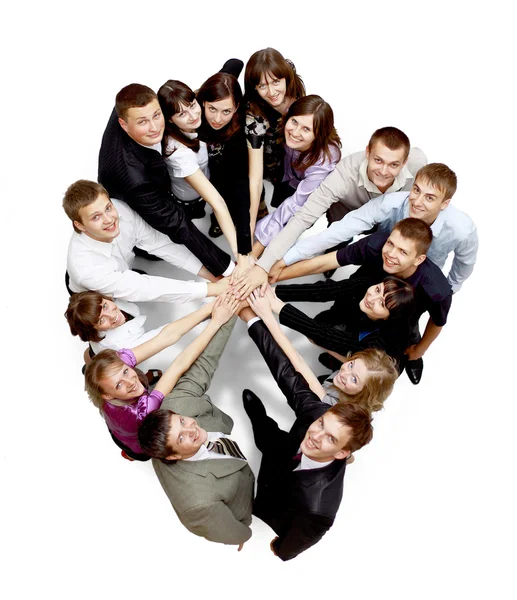 Visão superior do negócio com as mãos juntas em um círculo — Fotografia de Stock