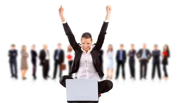 Business woman leading her team isolated over a white background — Stock Photo, Image