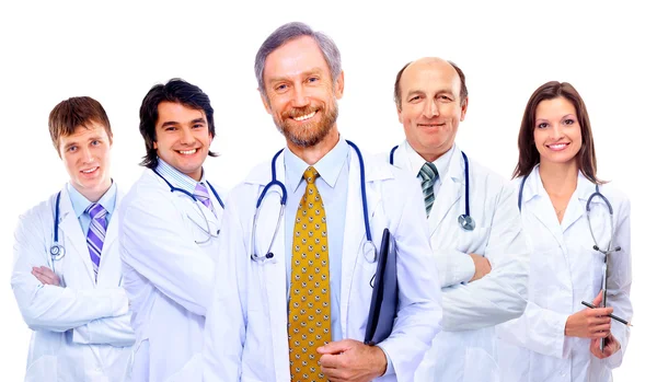 一群笑着站在一起的医院同事的画像 — 图库照片