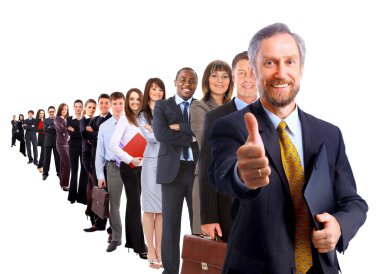 Business man and his team isolated over a white background clipart