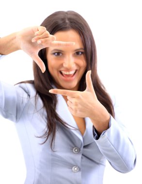 Young woman framing her hands, over white clipart