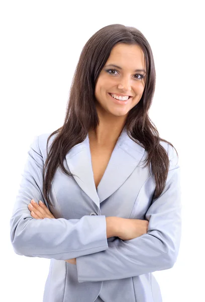 Молода бізнес-леді, ізольована на білому — стокове фото