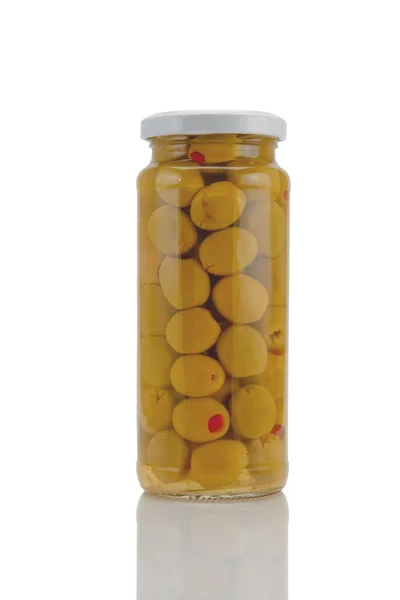 Stock image Pickled olives in glass jar