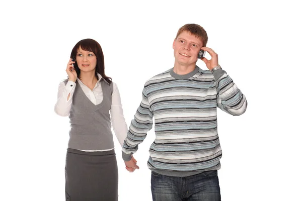 stock image Couple of businesspeople talk cell phone