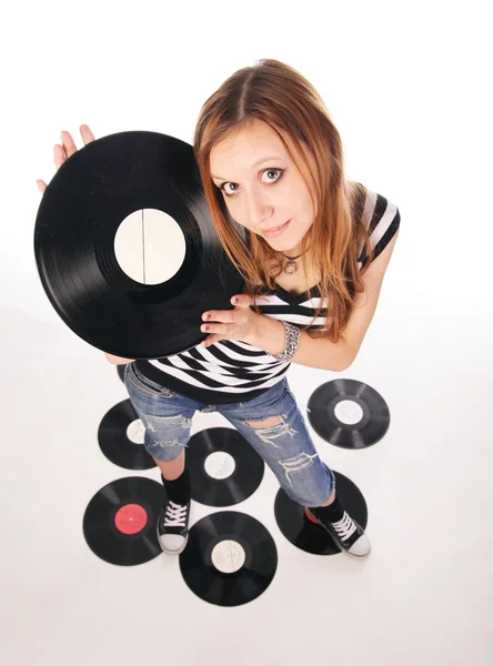 stock image Young girl with retro disk