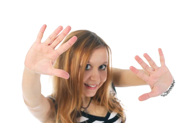 Girl with hands isolated — Stock Photo, Image