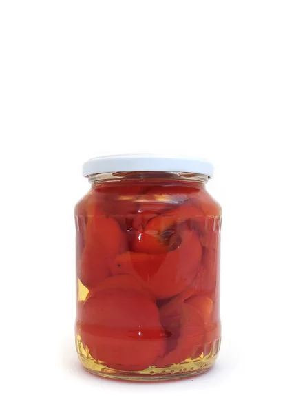 Pimientos rojos dulces en tarro de vidrio — Foto de Stock