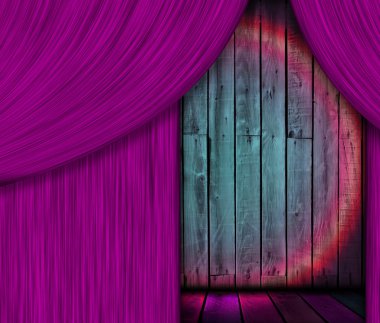 Wooden Stage Behind Purple Curtain clipart