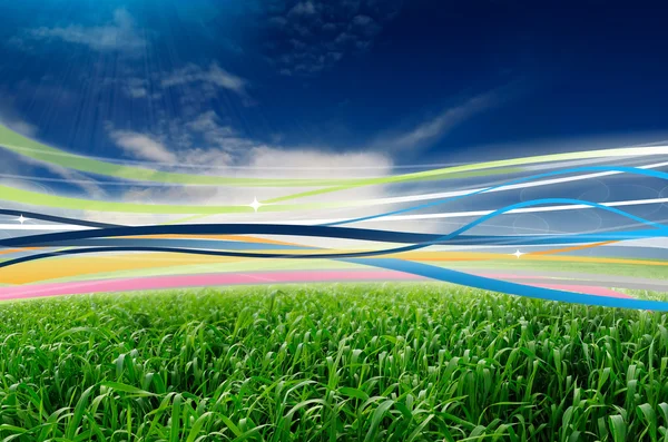 Band i vinden i grönt fält — Stockfoto
