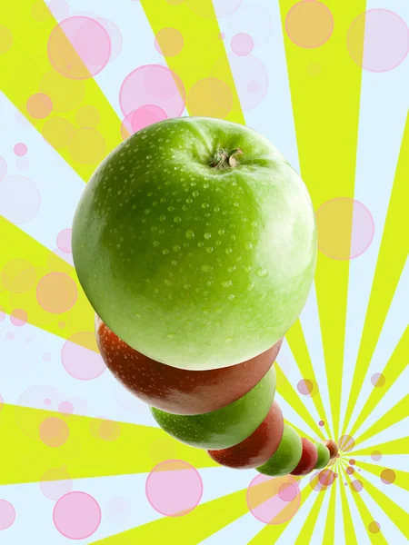 Gröna och röda äpplen i linje — Stockfoto