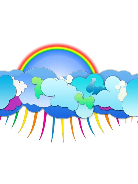 Regnbue, skyer og regn – stockfoto