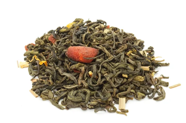Zelený čaj s citrusové slupky a okvětních lístků — Stock fotografie