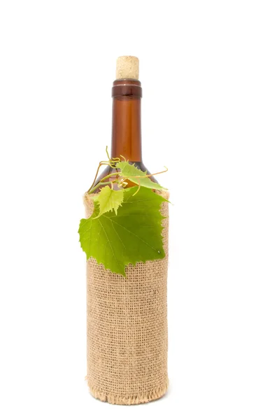 Bottle of White Wine in Sackcloth — Stock Photo, Image