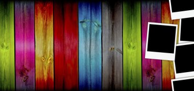 Blank Photos on Creative Wood Background clipart