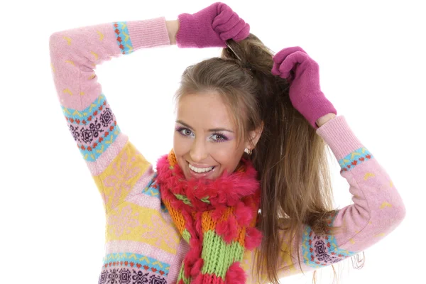 Inverno felice giovane donna — Foto Stock