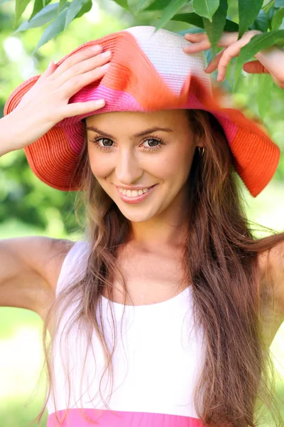 Pretty cheerful woman in the garden — Stock Photo, Image
