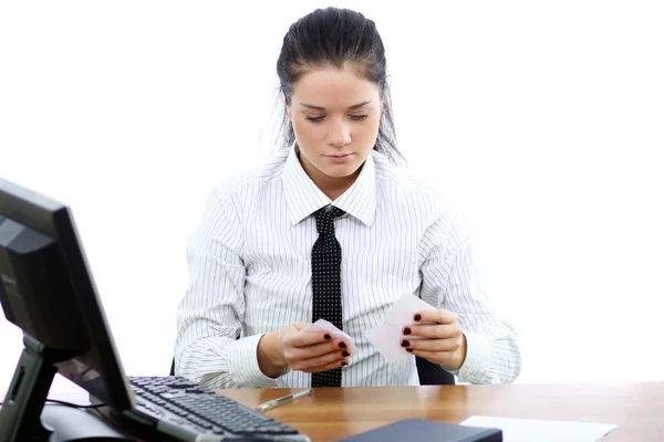 Mujer y computadora de oficina — Foto de Stock