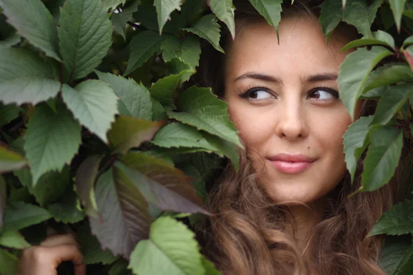 Portrait of the girl in green foliage — Stock Photo, Image