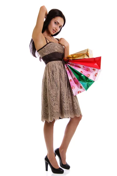 Mujer de compras sonriendo — Foto de Stock