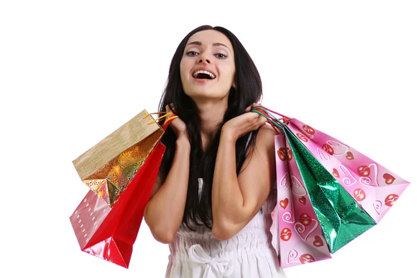 Mujer de compras sonriendo — Foto de Stock