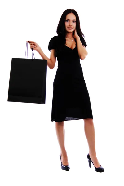 Mujer de compras con bolsa negra —  Fotos de Stock