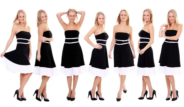 Hela längden av en vacker ung dam i klänning — Stockfoto