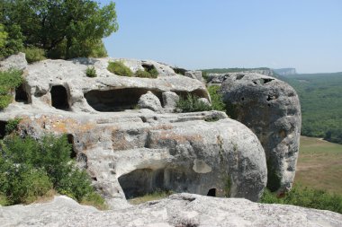 Ukraine Archaeological monuments of Crimea the cave city of Eski-Kermen clipart