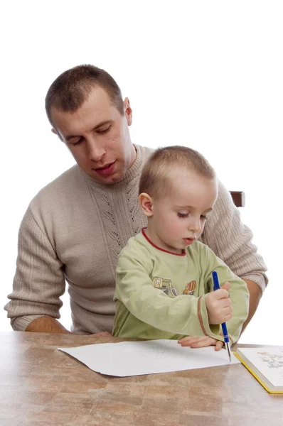 Pai com filho escrevendo — Fotografia de Stock