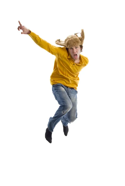Jumping crazy boy — Stock Photo, Image