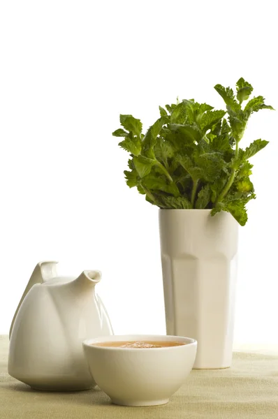Чай и мин натюрморт — стоковое фото